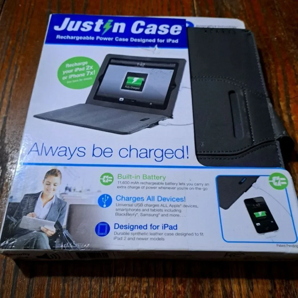 New Just in Case iPad Case with Built In Battery Rechargeable Power Case